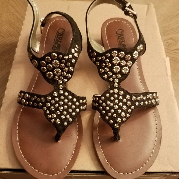 Carlos Santana Shoes - Carlos Santana gold studded black suede sandals